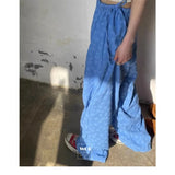 Picsgirl Vintage Korean Retro High Street Three-dimensional Flowers Both Sides Lace Up Low Waist Trousers Streetwear Wide Leg Pants