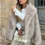 PICSGIRL  -  Faux Fur Cardigan Coat Women 2024 Winter Luxury Solid Long Sleeve Fashion Short Coats Lady Elegant Warm Thick Jackets Outerwear