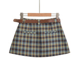 PICSGIRL  -  2024 Summer Skirts For Women Fashion A-Line Plaid Mini Skirt Vintage High Waisted Skirts Preppy Skirt With Safety Shorts & Belts