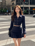 PICSGIRL  -  2024 Autumn new French elegant lapel single-breasted short top with pleated half-skirt suit fashion ladies two-piece suit