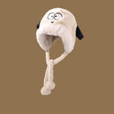 PICSGIRL  -  Winter Cute Fleece Beanie Hat For Women Girl Cartoon Big Eyes Plush Long Ears Soft Warm Skullies Hat Thickened Earflap Party Cap