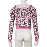 PICSGIRL  -  Women Leopard Print Velvet 2 Piece Sets Zipper Long Sleeve Hooded Sweatshirts Crop Top + Mini Skirts Fashion Tracksuits Outfits