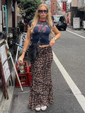 PICSGIRL  -  American Style Spicy Girl Retro Leopard Print Double-Layer Mesh Skirt With Lace Splicing Micro Trumpet Mid Length Skirt