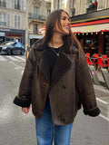 PICSGIRL  -  Casual Lapel Thick Faux Leather Jackets Women Vintage Single-Breasted Warm Wool Blends Coats Female Winter High Street Outwears