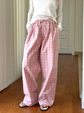 PICSGIRL  -  Spring and Summer Women's Casual Plaid High Waisted Loose Wide Leg Pants