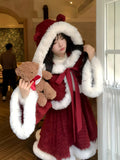 PICSGIRL  -  Plush Coat+Bow Suspender Skirt Christmas and New Year's Battle Fobe Suit,Hooded Coat