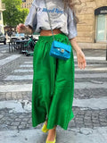 PICSGIRL  -  Silk Patchwork High Waist Long Skirt Women's Summer Solid Color Skirt Fashion Simple Loose New Women's Long Skirt 2024