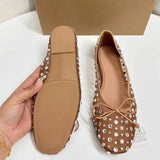 PICSGIRL  -  Luxury Rhinestones Women Shoes Spring Shallow Breathable Mesh Round Toe Bling Bowtie Elegant Ballet Flats for Female