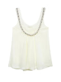 PICSGIRL  -  Fashion Jewelry Decoration Collar Sleeveless White Vest Summer Chic Lady U-Neck Casual Loose Tops