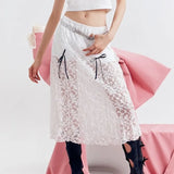 PICSGIRL  -  Lace Bow Long Skirts For Women 2024 High Waist Sheer Loose Long Skirt Ladies Casual See Through Party Beach Skirt Femme