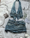 PICSGIRL  -  Y2K Sexy Mini Skirt Denim Tie Cross Bow Bandage Cape+denim Two-piece Zipper Strapless Tube Top Streetwear Set