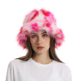 PICSGIRL  -  Autumn Winter Women Keep Warm Rainbow Faux Fox Fur Basin Cap Female Fashion Casual Party Bucket hat Music Festival Thickened Hat