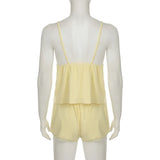 PICSGIRL  -  Lace Patchwork Solid Backless Two-piece Set Sleeveless Halter Vacation Sexy Sweet Suit Deep V-neck Summer Twinset