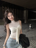 PICSGIRL  -  Y2k Sweater Vest with Bow Half High Collar Jumpers Sexy Slim Sleeveless Knitted Underwear Korean Fashion Autumn Winter