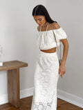 PICSGIRL  -  Lace Jacquard White Skirts 2 Piece Set Lady Summer Off Shoulder Cropped Tops+Long Skirt 2024 New Elegant Fashion Suits For Women