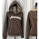 PICSGIRL  -  Autumn and Winter Brown Vintage Street Letter Sweatshirts Slim and Versatile Simplicity Long-sleeves for Couple Harajuku Tops