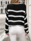 PICSGIRL  -  Casual Round Neck Color Blocking Knit Pullover Sweater in Autumn/Winter Colors, with Striped Design and Loose Fit