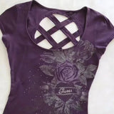 PICSGIRL  -  Retro Gothic new printed purple back hollow women T-shirt Y2k slim fit and slim summer fashion design short top