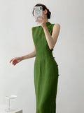 PICSGIRL  -   vintage natural literature art dress chinese style daily improved leisure qipao sexy sleeveless waist cinching slit qipao