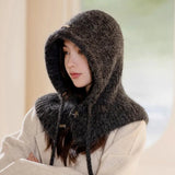 PICSGIRL  -  Winter Balaclava Hat Warm Knitted Women's Hood Hat Caps Cap Outdoor Pullover Color One-piece Solid Neck Cashmere Pullover Hat