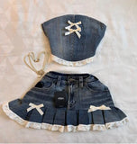 PICSGIRL  -  Korean Gothic Sexy Hottie Denim Skirt Suit for Women Harajuku Y2k Style High Street Retro Design Cute Mini Skirt Punk Slim Top