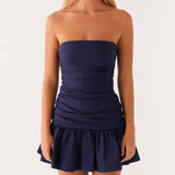 PICSGIRL  -  Chic 2025 Ruched Tube Top Dress Women Strapless Sleeveless Slim Fit Flare Mini Dress Summer Clubbing Dress