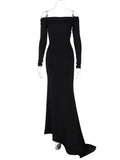 PICSGIRL  -  Women Elegant Sexy Mermaid Maxi Evening Party Dress Off Shoulder Full Sleeve Backless Asymmetrical Birthday Long Robe Vestidos