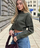 PICSGIRL  -  Women Cropped Knit Cardigan Sweater Single Breasted Long Sleeve O Neck Coat Elegant Solid Outerwear Female Chic Top