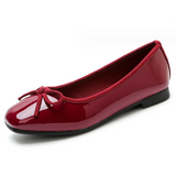 Picsgirl  -  Ladies Single Shoes Bowtie Flats Patent Leather Loafers Women Square Toe Lightweight Ballet Shoes Woman Bridesmaid Flats