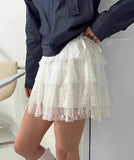 PICSGIRL  -  Chic Sweet A-line Embroidery Lace Short Skirt For Women 2024 New Fashion Elastic Wasit Bow Casual Solid Female Summer Mini Skirt