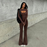 PICSGIRL  -  Cut Out Shawl Top Tank Jumpsuit Women Crew Long Sleeve Slim Casual One-piece Flare Pants Leisure Suit Hottie Streetwear