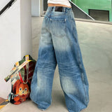 PICSGIRL  -  Vintage Oversized Blue Jeans Woman Y2k Casual America Retro Baggy Denim Pants Basic Harajuku Wide Leg Trousers Summer