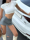 PICSGIRL  -  Simple Two-Piece Set Women Mini High Elasticity t-Shirt+Sash Culotes Solid Street Summer Trend Classic Matching Suits