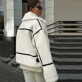 PICSGIRL  -  Winter Warm Lamb Wool Jacket Casual Loose Thick Coat Contrast Color One Piece Faux Fur Jacket Coat Plush Jacket Women