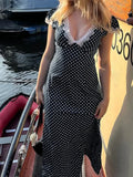 PICSGIRL  -  Fashion Dot Print Lace Trim V-Neck Women Elegant Dresses Summer Causal Design Trendy Frocks