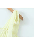 PICSGIRL  -  Casual Spaghetti Strap A-Line Summer Loose Dress Womens 2024 Spring Elegant Cascade Pleated Yellow Long Dresses