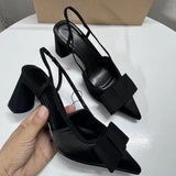 PICSGIRL  -  Pointed Toe Women's Office Shoes 2025 Spring Black Retro Bow Decoration High Heels Shallow Slingbacks Elegant Ladies Pumps