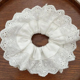 PICSGIRL  -  White French Retro Large Hair Rope Ties Ponytail Holder Big Flower Lolita Lace Hair Bands Korean Lace Cotton Pleated Scrunchies