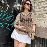 PICSGIRL  -  Funny Print Harajuku Graphic T Shirts For Women Summer Loose Casual Y2k Top Femme Street Casual Oversized T-shirt Ladies