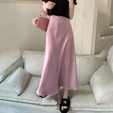 PICSGIRL  -  Fashion Acetic Acid Satin Fishtail Long Skirts Summer New Solid Color Silk Skirts for Women Straight Waist Long Skirts Elegant