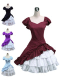 PICSGIRL  -  Wine White Lolita OP Dress Short Sleeves Withe Ruffles Lolita Black Dress  plus Size Lolita