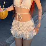 PICSGIRL  -  Summer White Lace Skirt Women Coquette Y2k Low Waist Ruffles Patchwork Sexy Transparent Mini Skirt Beach Holiday