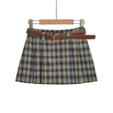 PICSGIRL  -  2024 Summer Skirts For Women Fashion A-Line Plaid Mini Skirt Vintage High Waisted Skirts Preppy Skirt With Safety Shorts & Belts