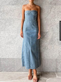 PICSGIRL  -  Side Slit Denim Bodycon Dress For Women Slim Sleeveless Maxi Dresses Women's Street Sexy Streetwear Woman Autumn New