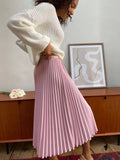 PICSGIRL  -  Chic Pleated Long Skirts 2024 New Elastic Waist French Elegant Women Skirts For Spring Fall A-line Casual Retro Lady Skirts