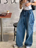 PICSGIRL  -  Y2K Jeans Women Casual Loose Drawstring High Waist Denim Pant Female Big Pockets Chic Fashion Streetwears Lady Trouser Leg Pants