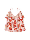 PICSGIRL  -  Girls 2024 New Fashion Red Flower Print Sling Chiffon Vest Ladies Summer Elegant Pleated Ruffles Sleeveless Short Tops