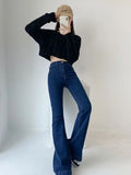 Picsgirl -  Flare Jeans Women Summer Streetwear Bodycon Long Denim Pants Blue Elastic Fashion Y2K Trousers High Waisted Jeans