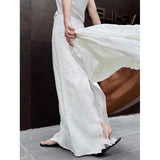 PICSGIRL  -  Casual Vacation Solid Color White Women Summer Skirt 2024 New High Waist Slit Elegant Fashion Female Long Skirts Cotton Blend