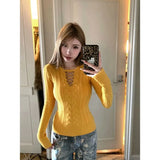 PICSGIRL  -  American Retro Simple Knitted Bottoming Sweater Y2K Fashion Streetwear Waist Slim Sweater Women Harajuku Casual Knitted Pullover